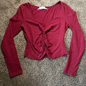 Urban Outfitters Red Ruched Long Sleeve Blouse